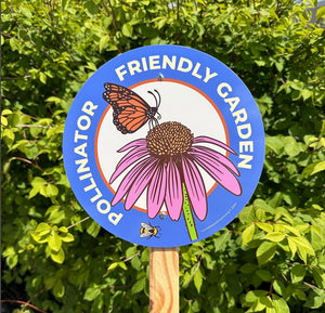 Blue "Pollinator Friendly Garden" Sign